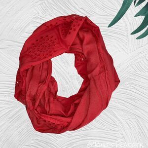 Lucky Brand Infinity Neck Scarf Women's OS Coral Red Boho Gauzy Floral Eyelet